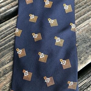 Sulka Geometric Diamond Square Silk Tie Mens Necktie Black Gold Brown France